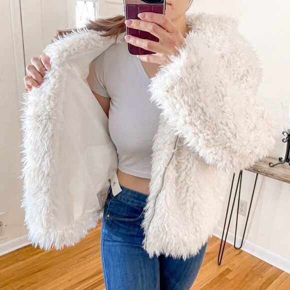 Avec Les Filles Faux Fur Shag Coat Hooded L - Picture 5 of 11